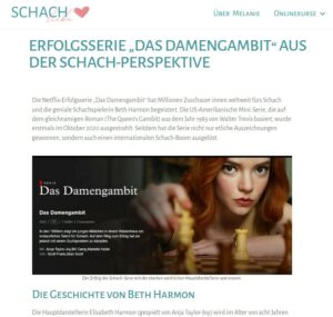 Ein Screenshot von dem Artikel von Tatiana Flores über das Schach in der Erfolgsserie "Das Damengambit" auf schachliebe.de..