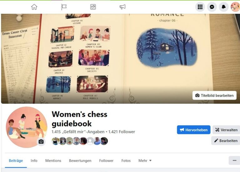 A screenshot of the Women's Chess Guide Facebook page.