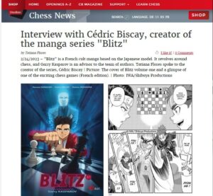 A screenshot of the interview with Cédric Biscay on ChessBase.