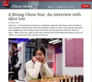 A screenshot of the interview with the young American chess player Alice Lee.