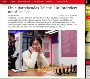 Eine Bildschirmaufnahme des Interviews mit der jungen Schachspielerin Alice Lee.