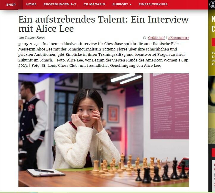 Eine Bildschirmaufnahme des Interviews mit der jungen Schachspielerin Alice Lee.